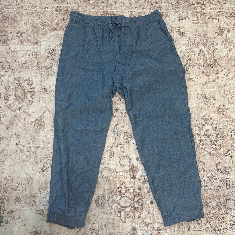 J. Crew Blue Chambray Cotton Drawstring Ankle Pants Womens Size 10 EUC
